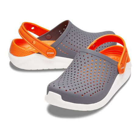 Детские кроксы Crocs Kids’ LiteRide Clog Серо-оранжевые