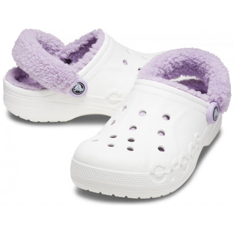 Crocs Baya Lined Fuzz Clog Утепленные Белые с лавандовым
