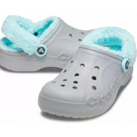 Crocs Baya Lined Fuzz Clog Утепленные Серые с голубым