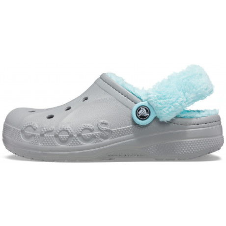 Crocs Baya Lined Fuzz Clog Утепленные Серые с голубым