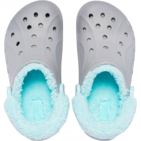 Crocs Baya Lined Fuzz Clog Утепленные Серые с голубым